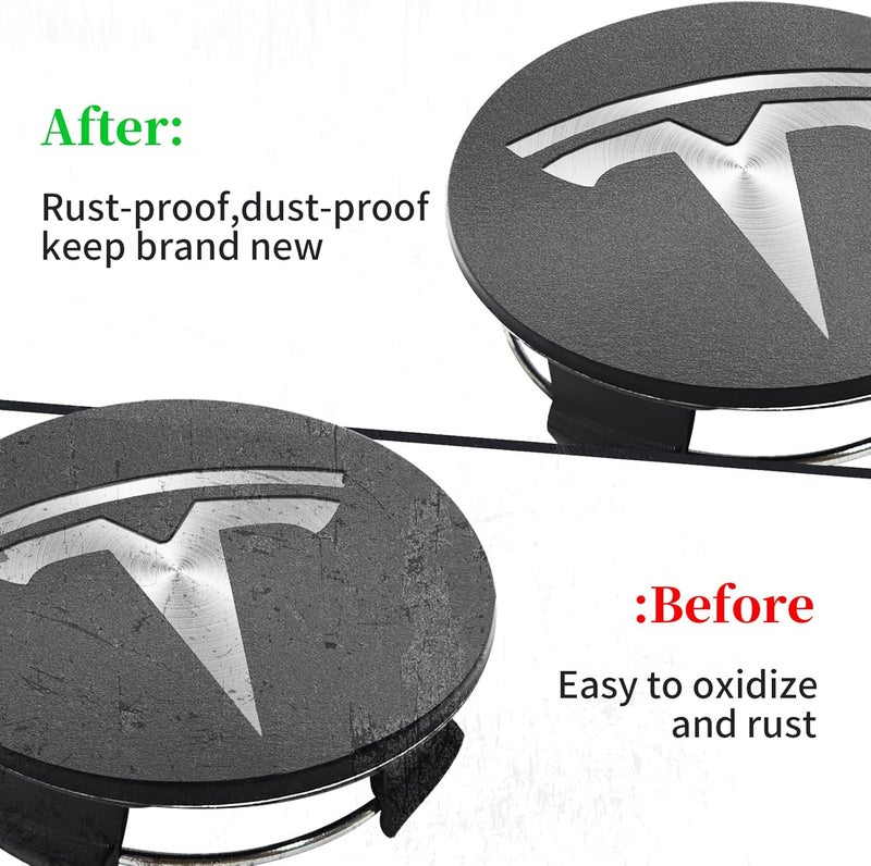 Knomix 4 Pack Exterior Decoration Wheel Center Cover for Tesla Model 3 Model Y,56mm Hubcaps Wheel Rim Cover Tesla Center Caps Hubcaps+20 Black Lug Nut Covers (Matte Grey+Silver Emblem) - Image 2
